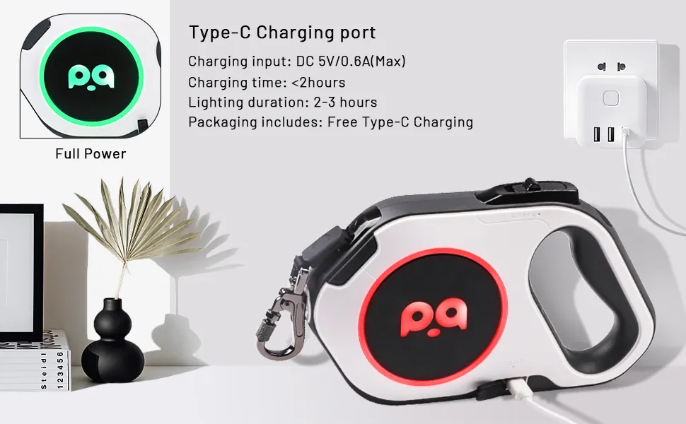 A specialized retractable dog leash with a light, showing product line expansion capabilities.