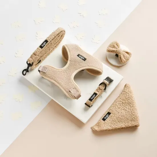 A premium custom teddy fabric dog harness set, an example of unique design.