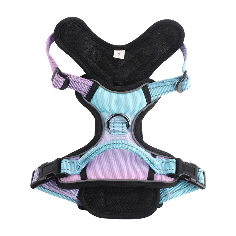 A reflective dog harness, symbolizing how custom features and designs can enhance brand safety and identity.