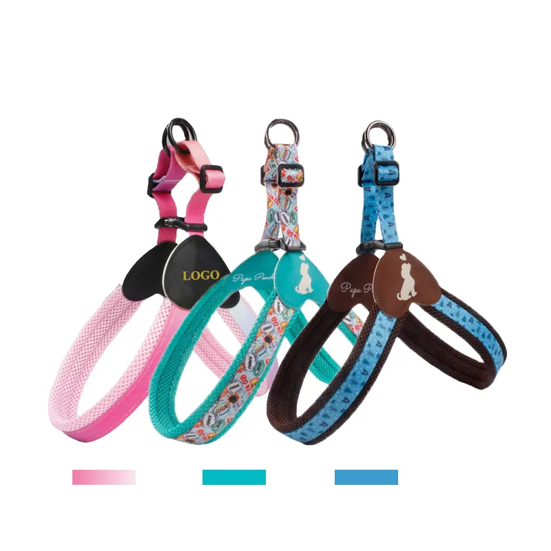 A close-up of a well-fitted, Y-shaped dog harness, highlighting ergonomic design and comfort.