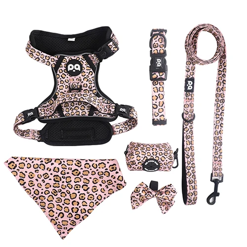 A full set including a dog bandana, collar, and leash in a matching custom pattern.