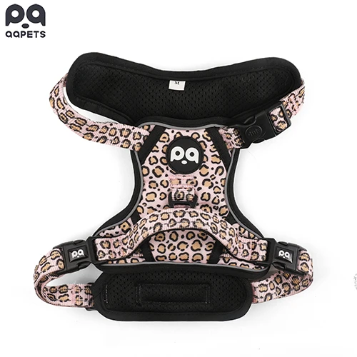 A detailed close-up of a high-quality dog harness, showcasing its construction and materials.