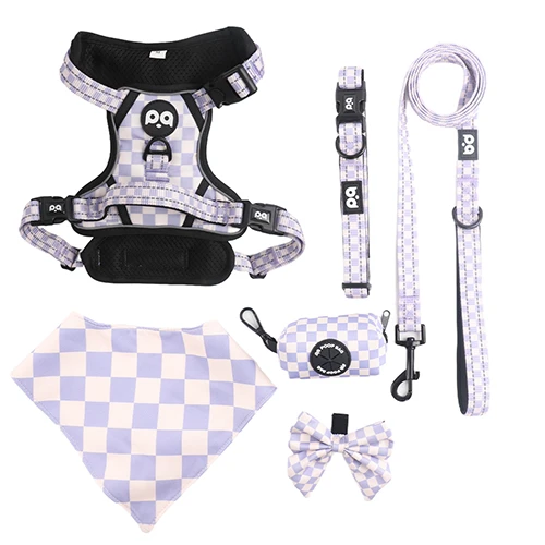 A dog harness with a vibrant custom pattern, highlighting the innovative design possibilities with a capable manufacturer.