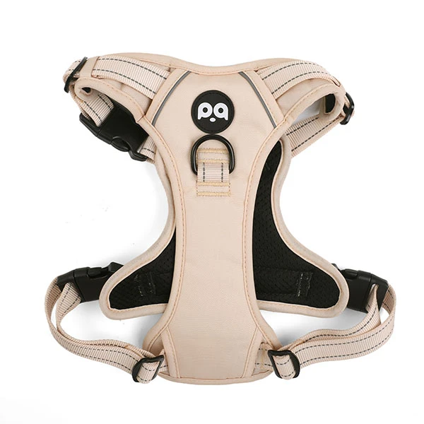 A close-up of a unique, AI-generated pattern on a strong fabric dog harness.