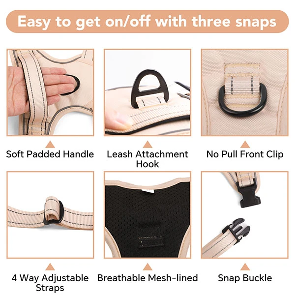 A detailed shot of the reinforced stitching and heavy-duty hardware on a custom dog harness.